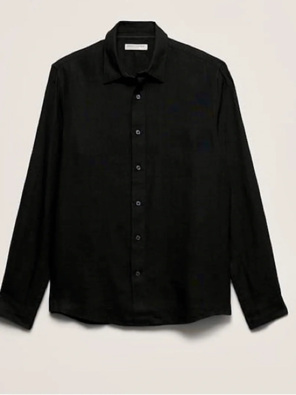 BANANA REPUBLIC Men’s Standard Fit Black Linen Long-Sleeve Button-Down Shirt